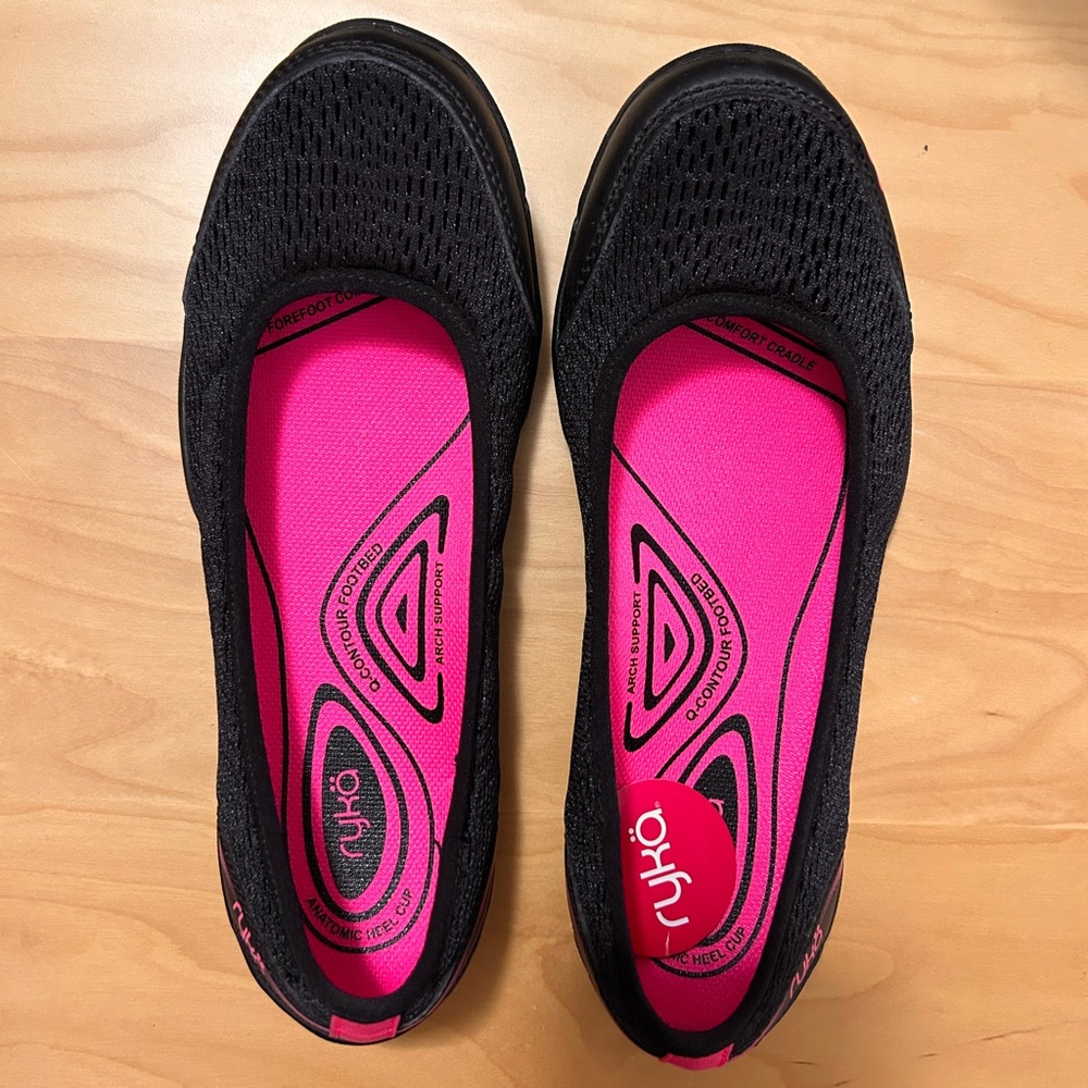 Ryka Women's Black and Hot Pink Sandra Flats New, Sz.6.5